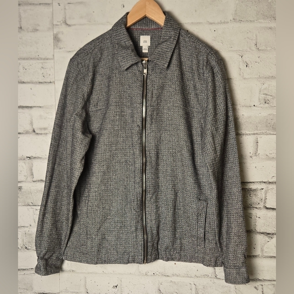 River Island Mens Textured Zip Jacket Gray Check Woven Smart Casual L